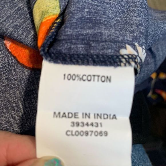 Wayward Fancies eShakti Navy Blue Citrus Print Button-Down Blouse Ruffled Collar - Picture 8 of 9